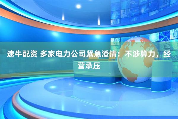 速牛配资 多家电力公司紧急澄清：不涉算力，经营承压